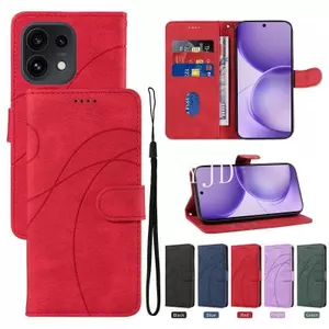 Ốp YJD Cho OPPO Reno16 Pro Reno16F Đường Cong Khe Cắm Thẻ Da Dây Đeo Tay Chống Rơi Vỏ Điện Thoại