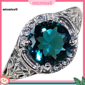 MIC _ Retro Nữ Lớn Kim Cương Giả Kẻ Sọc Rỗng Khắc Nhẫn Vintage Đảng Trang Sức