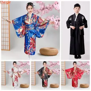 THEGIRL8B Váy kimono bé gái Sakura, in hoa sang trọng cho trẻ em kimono truyền thống Nhật Bản, phong cách Nhật Bản Trẻ em Châu Á mới Phong cách Nhật Bản Hiệu suất áo choàng tắm Yukata