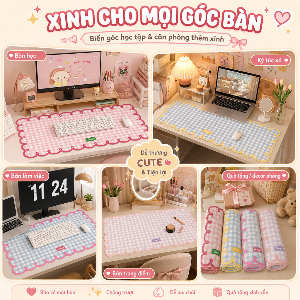 thảm trải bàn làm việc chống nước miếng lót chuột cỡ lớn da hai mặt cao cấp 1.5mm chống ồn ký túc xá học sinh sinh viên 35x80cm