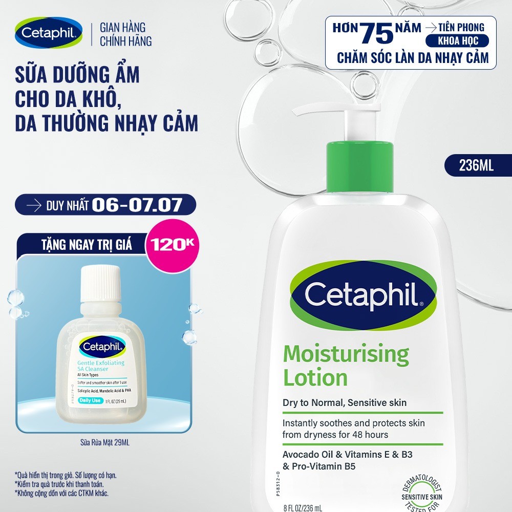 Sữa dưỡng ẩm dịu lành cho da nhạy cảm CETAPHIL MOISTURIZING LOTION 236ML