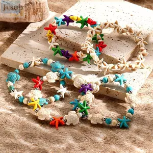 Vòng tay vỏ rùa JVSUB, Vòng tay quyến rũ sao biển bện bãi biển, Vòng tay Bohemian có thể điều chỉnh nhiều màu thời trang