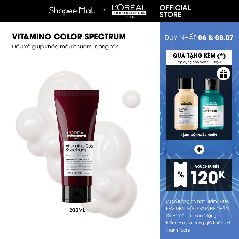 Dầu xả khóa màu 5D chuyên nghiệp giúp khóa màu nhuộm, bóng tóc L'Oréal Professionnel Vitamino Color Spectrum 200ml