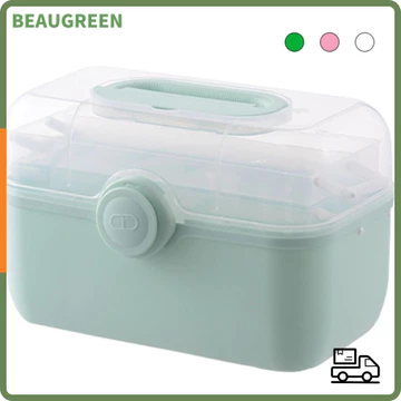 Hộp sơ cứu BEAUGREEN, Khay gấp 3 tầng Hộp đựng thuốc bền, Hộp đựng thuốc có thể tháo rời dung tích lớn chất lượng cao đựng thuốc có thể tháo rời Sử dụng tại nhà