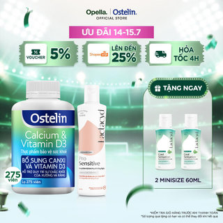 Ostelin Viên Uống Hỗ Trợ Bổ Sung Calcium & Vitamin D3 275 viên + DDVS Phụ nữ Lactacyd Pro Sensitive 250ml