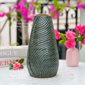 Bình Hoa Gốm Bát Tràng Họa Tiết Nổi Chiếc Lá Dáng Phình Đáy Cao 18-27cm Decor Trang Trí Để Bàn Đẹp