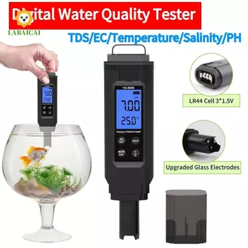 LABAICAI Bút thử nước gia dụng LABAICAI, Máy đo chất lượng nước chống 5 trong 1, Bút thử Màn hình kỹ thuật số LCD đa chức năng Máy đo PH kỹ thuật số có độ chính xác cao Phòng thí nghiệm thực vật nước