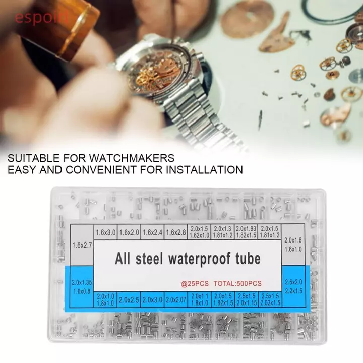 Bộ ống thân đồng hồ ESPOIR, tay áo vương miện đồng hồ bạc kim loại, trang bị chính xác 12 * 6,9cm 20 lưới đồng hồ đóng hộp Ống lót đồng hồ thay thế ống gốc đồng hồ