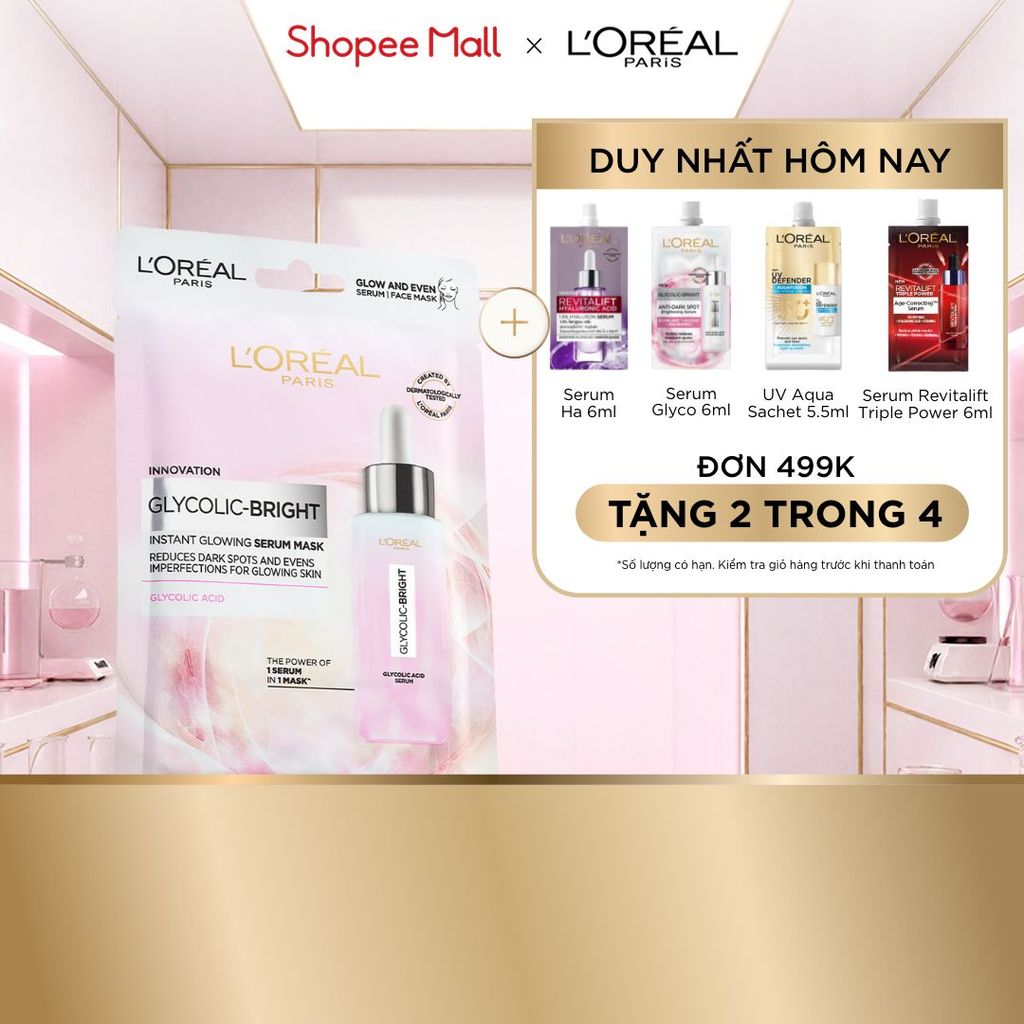 Mặt nạ dưỡng sáng mờ thâm nám L'Oreal Paris Glycolic (AHA) Bright 22g