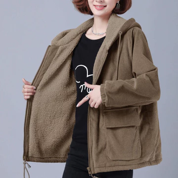 Áo khoác nữ Áo gió mỏng hơn Nhìn mỏng hơn Áo khoác vừa vặn Kích thước lớn Plus Lông cừu dày 2020 Phong cách ngắn nữ Ấm áp Corduroy Plus Size Nữ Phong cách phương Tây Thời trang CTDX