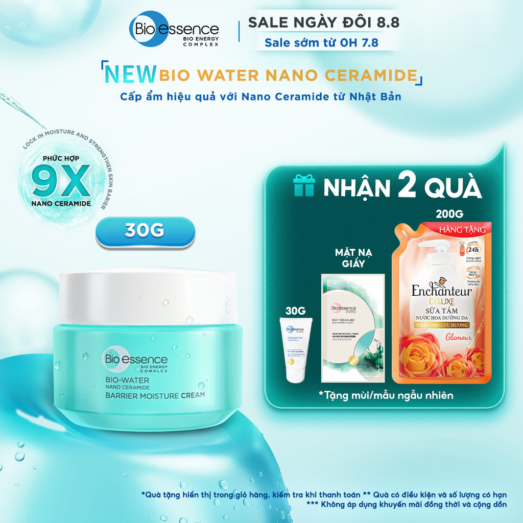 Kem dưỡng ẩm dạng gel mỏng nhẹ 9X Nano Ceramide Complex Bio-essence 30g giúp thẩm thấu nhanh & hỗ trợ làm dịu da