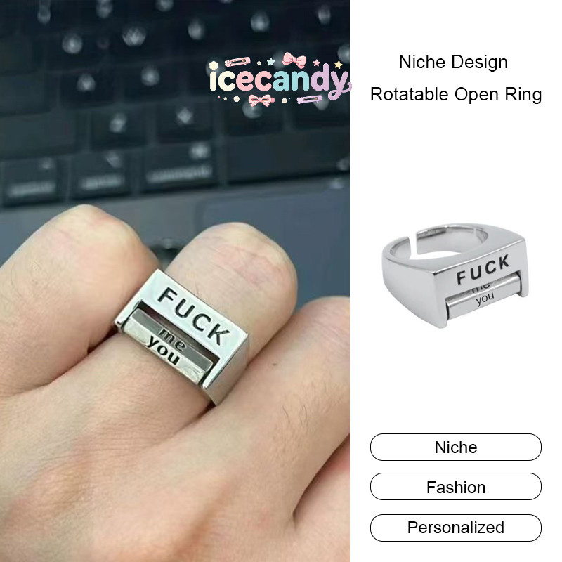 [ice] Nhẫn đối diện Thiết kế thích hợp Vòng mở có thể xoay được Nhẫn tâm trạng có thể điều chỉnh