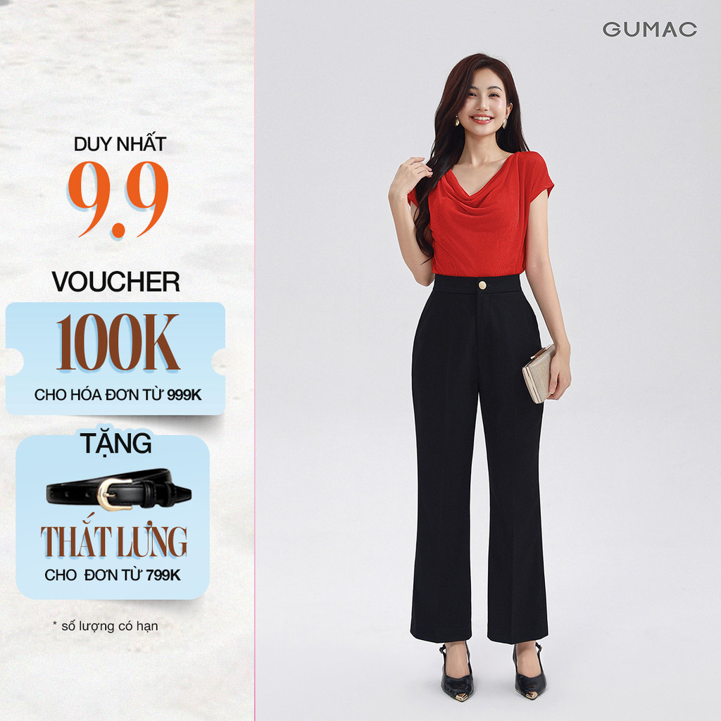 Quần Tây Nữ Ống Loe GUMAC Chiều Dài 93cm Quần Có Ủi Li Đính Nút Vàng LQG0413