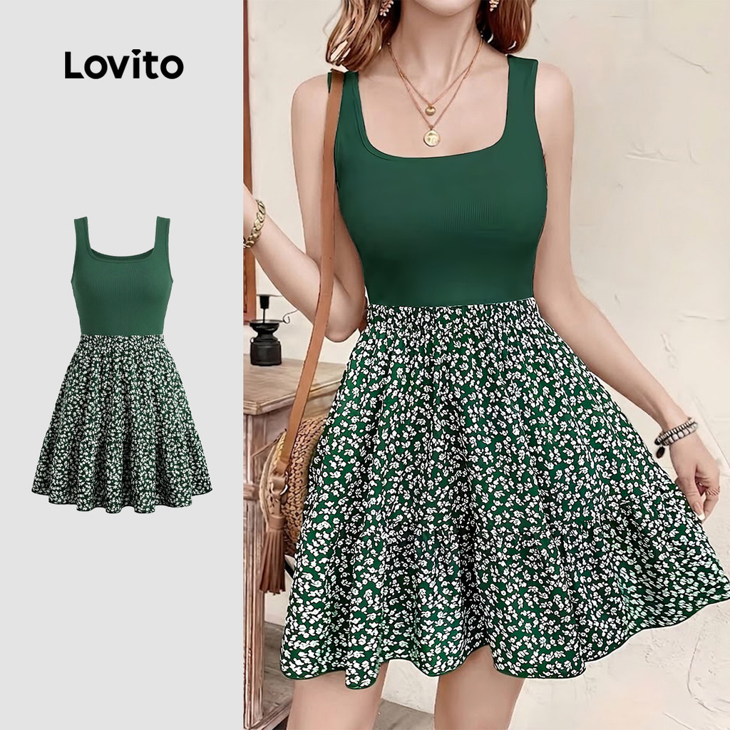 Lovito Váy Boho Giả 2 Trong 1 Váy Mùa Xuân Hè Xanh Lá Với Viền Tua Rua Cho Nữ DRK8P1D837