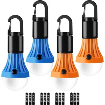 Đèn cắm trại di động, cần thiết để cắm trại, với 3 chế độ chiếu sáng, đèn treo lều, có móc và kẹp, Thích hợp để cắm trại, đi bộ đường dài, bão, mất điện, bao gồm 4 pin, K6 Lucky.