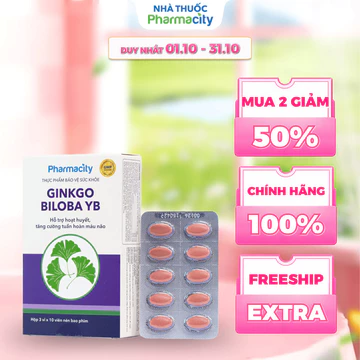 Viên uống Pharmacity Ginkgo Biloba YB hỗ trợ hoạt huyết, tăng cường tuần hoàn máu não (Hộp 30 viên)