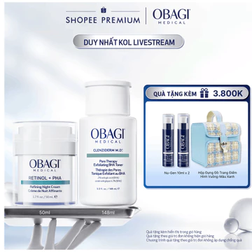 [Obagi - Lucie] Bộ đôi Kem Dưỡng Đêm Obagi Retinol + PHA 50ml và Toner Obagi Clenziderm M.D. Exfoliating 2% BHA 148ml
