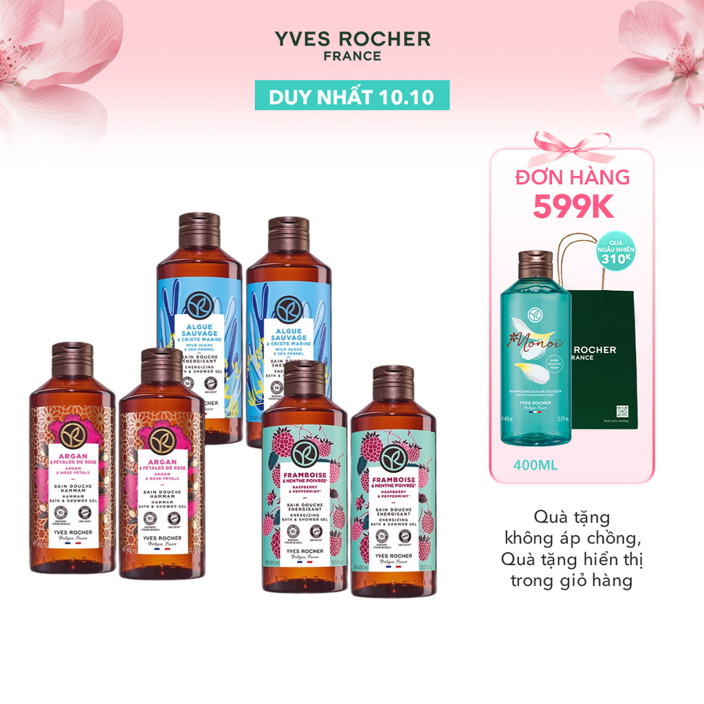 Combo 2 sữa tắm thiên nhiên dạng gel không Sulfate Yves Rocher cùng mùi hương 400mlx2