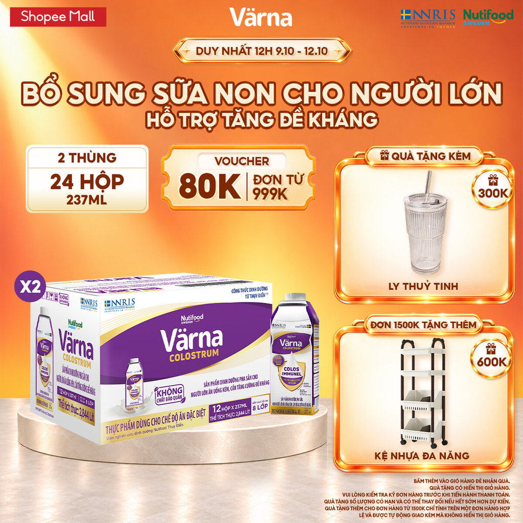 [COMBO ĐỀ KHÁNG 2] Combo 2 Thùng 12 Hộp Sữa Bột Pha Sẵn Varna Colostrum (24 Hộp GIấy) Bổ Sung Sữa Non Tăng Đề Kháng