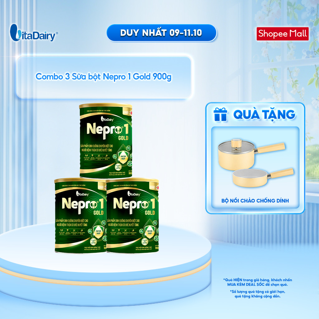 [COMBO 3 LON] Sữa bột Nepro 1 Gold - Phù hợp chế độ dinh dưỡng đặc biệt (dành cho người tiểu đường) - Lon 900g