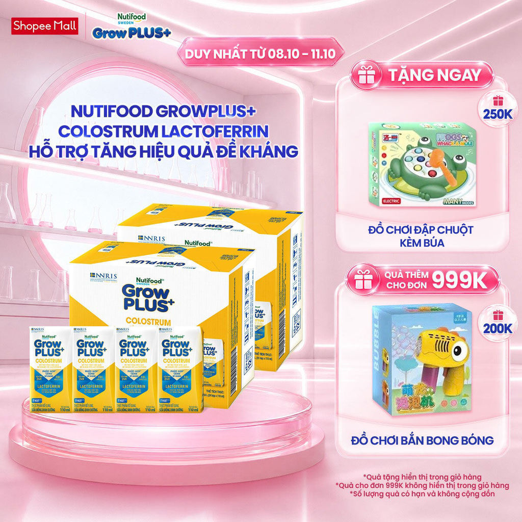 Combo 2 Thùng 24 hộp Sữa bột pha sẵn Nutifood Sweden GrowPLUS+ Colostrum Lactoferrin 110ml