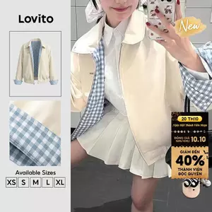 (New Arrival) Lovito Áo Khoác Nữ Kẻ Caro Gingham Phối Màu Mùa Thu Đông Màu Mơ Tâp Cuối Tuần JKNS150TX317