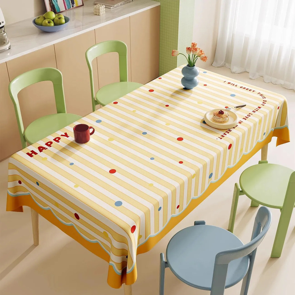 Khăn trải bàn họa tiết caro xanh vàng chấm bi | Vải cotton linen mềm mại, phong cách Nhật dễ thương, dễ giặt, trang trí bàn ăn, bàn cà phê