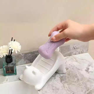 Hộp xà phòng chống trượt cho mèo trắng co giãn Phòng tắm Tilt Drain Hộp xà phòng dễ thương và thiết thực sành điệu