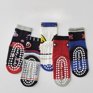 (2-9 tuổi) Set 5 Đôi Tất Chống Trơn Cho Bé Trai – Cotton Dày Dặn – Phong Cách Super Man