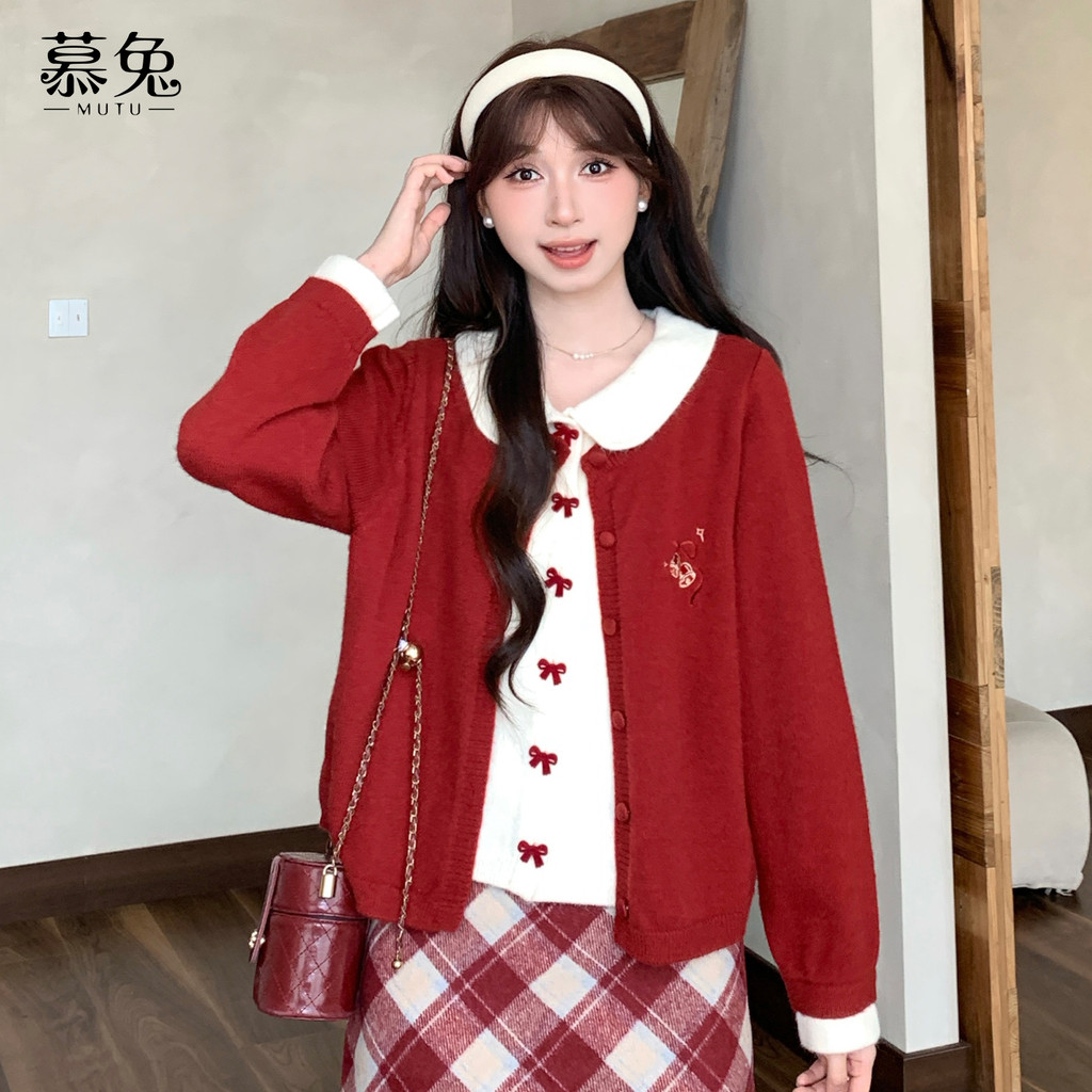 Mutu Pháp Nơ Ngọt Ngào Dệt Kim Cardigan Nữ Mùa Xuân 2026 Thiết Kế Phong Cách Mới Niche Giả Hai Mảnh Hàng Đầu