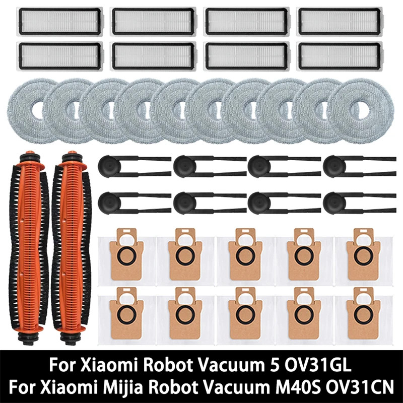 Dành cho Robot hút bụi Xiaomi 5 OV31GL / Mijia M40S, phụ kiện máy hút bụi robot, bàn chải chính / bên, bộ lọc, cây lau nhà, túi bụi
