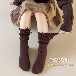 Vớ bé gái thắt nơ dễ thương – Tất cotton công chúa phong cách Hàn Quốc, viền bèo xinh xắn