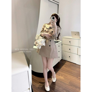 [Sẵn] Váy Đầm Cổ Sen Phối Sọc Lannie Dáng Ngắn, Váy Chữ A Dáng Ngắn Mix Cúc Đen Tiểu Thư -Asasino