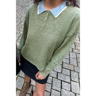 áo len Zara made in Morocco xanh lá cổ polo blue sáng cực tây