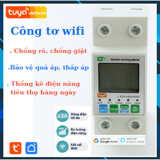 Công tơ WIFI TUYA, đo điện năng tiêu thụ, bật tắt từ xa trên điện thoại, bảo vệ điện