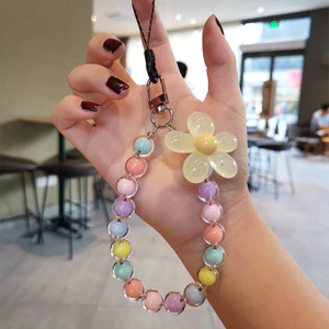 Dây đeo điện thoại đính cườm hoa dễ thương màu Pastel và quyến rũ thủ công dành cho nữ, phong cách Hàn Quốc