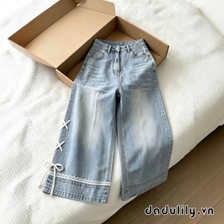 DADULILY  Quần Bò Ống Rộng Thắt Nơ Nữ Quần Ống Thẳng Dễ Phối