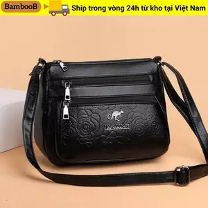 Túi đựng mẹ trung niên BAMBOOB, Túi đựng rau củ mua sức chứa lớn bằng da PU, Túi đeo vai màu đen nhiều lớp thanh lịch dành cho nữ