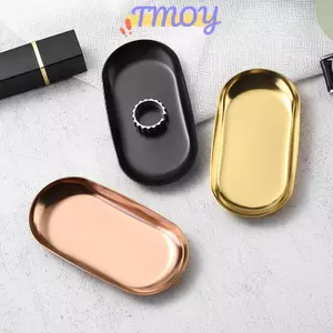 TMOY Thép Không Gỉ Làm Móng Tay Trang Sức Khay Bảo Quản Kim Loại Mỹ Phẩm Bảo Quản Hình Bầu Dục Bánh Trái Cây Món Tráng Miệng Khay Sn Đĩa Nhà Bếp Sắp Xếp TMOY