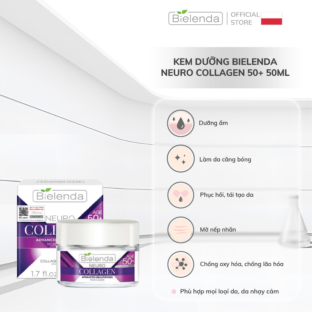 Kem dưỡng Bielenda Neuro Collagen 50+ dưỡng ẩm sâu, nâng cơ, làm mờ nếp nhăn 50ml