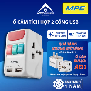 MPE - Ổ cắm du lịch đa năng 3 dạng phích cắm nhỏ gọn tiêu chuẩn Châu Âu Chính hãng MPE Phú Cường