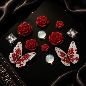 Set Charm Hồ Điệp Hồng Ngọc – Ruby Butterfly Rose Luxury Resin Collection Trang Trí Dép Cute Cao Cấp