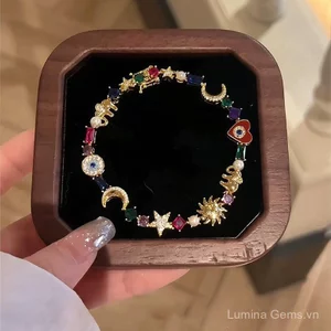 Phong Cách Trung Cổ vintage Star Moon Nhấp Nháy Vòng Tay Kim Cương Retro Tất Cả Trận Đấu Tính Khí Tinh Tế Phù Hợp Với Thiết Kế Niche