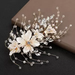 Kẹp tóc cưới sang trọng nhẹ Kẹp bên hông hoa cổ tích Mũ pha lê sáng bóng Kẹp tóc Trang sức tạo kiểu tóc dự tiệc [Mina]