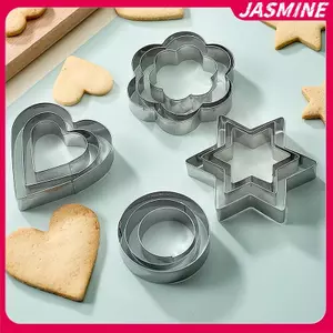 JASMINE Khuôn Nướng Bánh Khuôn Trứng Khuôn Cắt Bánh Quy Bằng Thép Không Gỉ Bánh Quy DIY Khuôn Ngôi Sao Trái Tim Hoa Cắt 3 Cái / bộ JASMINE