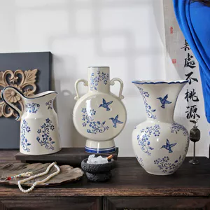 Bình gốm màu xanh và trắng cổ điển cho lối vào phòng khách Trang trí cây thủy canh Sắp xếp hoa Bàn văn phòng tại nhà Trung tâm Nồi sứ thủ công