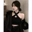 Mùa hè Pure Desire Black Halterneck Camisole Hot Girl Slim-fit Slimmer Look Phong cách ngắn gọn có thể mặc