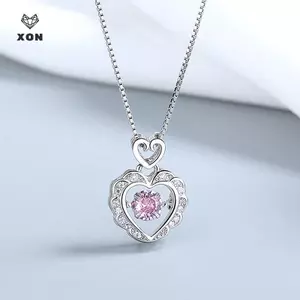 Trang sức mặt dây chuyền tình yêu đính đá hình trái tim pha lê màu hồng hợp thời trang dành cho cô ấy [Mina]