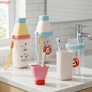 THEGIRL8B Cốc đựng bàn chải đánh răng 3 trong 1, Cốc nước súc miệng hoạt hình bằng nhựa, Tiết kiệm không gian dễ thương Bàn chải đánh răng dung tích lớn Hộp lưu trữ kem đánh răng Chuyến đi kinh doanh