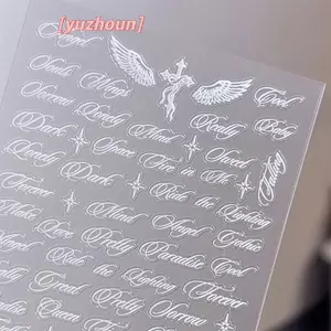 Bàn chải móng tay chữ trắng 3D Hỗn hợp đôi cánh thiên thần Thiết kế bảng chữ cái để sử dụng nghệ thuật làm móng sáng tạo và quà tặng